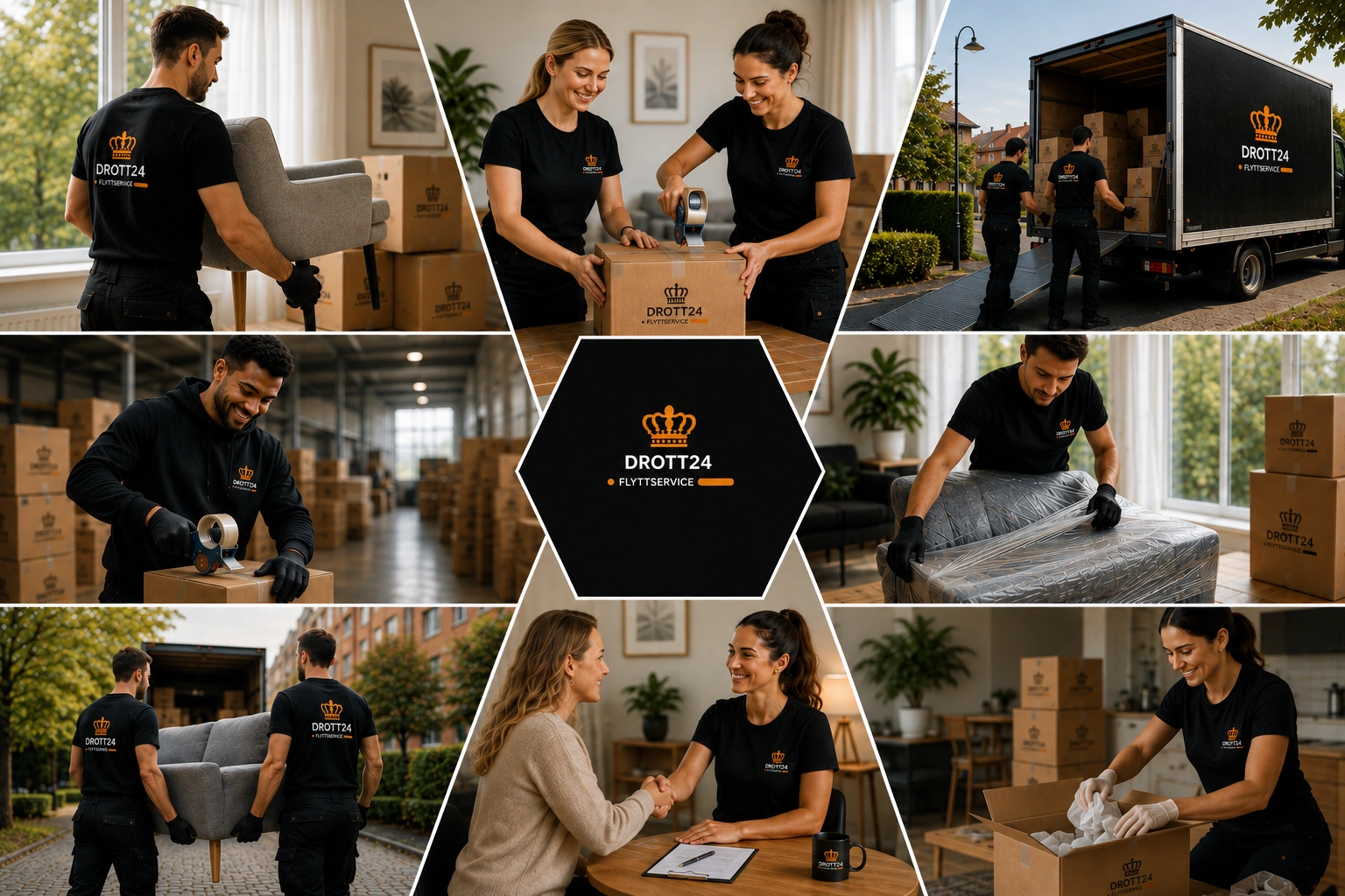 Drott24 collage – flyttpersonal, städning, dödsbo och vinterunderhåll i Stockholm